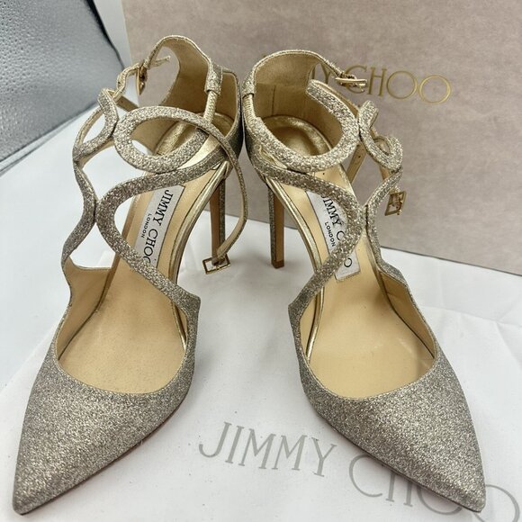 Jimmy Choo Lancer Strappy Glitter Pointed Toe Ankle Pump Shoe - Picture 2 of 7